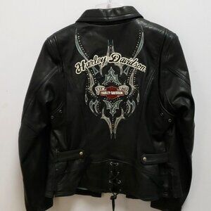 Harley Davidson Cascade Women's Leather Jacket Turquoise Tribal small tall EUC​​